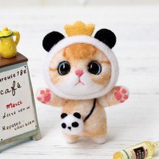 양모펠트 DIY키트 니들펠트 인형 공예 만들기 애착인형, 17_팬더고양이, 1개