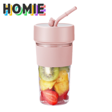 HOMIE 다기능 미니무선 휴대용믹서기 원터치충전식 과일주스기, 핑크, FF98