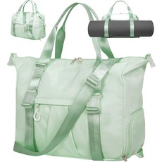 요가 매트 홀더가 있는 체육관 가방 필라테스 남녀용 휴대용 노트북 신발 수납 공간 대형 더플 여행 주말 토트백 열쇠 고리 클립 개인 소지품 운동용 청소 용이 핑크, Green