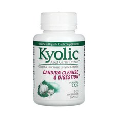 Kyolic 쿄릭 숙성 마늘추출물 칸디다 클렌즈 소화 포뮬러 102 100배지캡슐 프로테아제 리파아제 진저 Candida Cleanse Digestion 키올릭 쿄땡 고약사 약들약, 100정, 1개