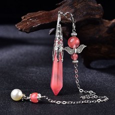 펜듈럼 팬듈럼 진자 추 봉 수맥 탐지 탐지기 수정 원석 스톤 비즈 플루라이트 천연석 목걸이 팔찌 남자 여자, 붉은 용암석 은색, 1개