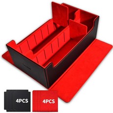 톰버트 프리미엄 카드 저장 박스 for MTG PTCG 대용량 4칸 및 4장 삽입 1200개 이상 PU 가죽 커맨더 덱 케이스 블랙 블루, 검정&빨강-1600+
