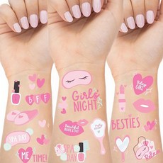 Modern Whimsy 스파 파티 임시 타투 - 66개의 아동용 | 쉽게 찢고 공유할 수 있는 천공 시트 파자마 또는 선물 여아 밤 생일 슬립오버 용품 182026 825, Modern Whimsy 스파 파티 임시 타투 - 66