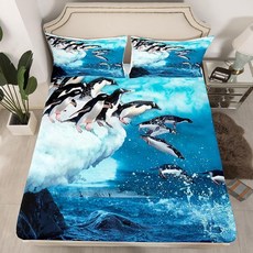 Castle Fairy 블루 스네이크 매트리스 커버 퀸 사이즈 3D 뱀 프린트 침구 세트 이국적인 야생 동물 시트 세트 파충류 열대 테마 침대 매우 부드럽고 통기성이 좋은 침, Cyj7026cl, TWIN (W39*L75*H16")