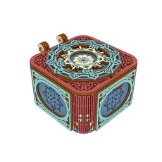 復古旋轉音樂盒 八音盒 木質拼裝 立體模型 桌面擺飾 手作禮物 翻蓋設計 送女友生日禮物 附禮盒包裝, 1個, 紅色經典 鳥之詩