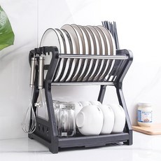 미니 2단 식기건조대 좁은공간 1인 자취용 식기건조대, 블랙, 1개