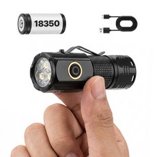 비몬 터보 모드 초강력 미니 손전등 항공 알루미늄 LED 충전식 후레쉬 EDC 라이트 골프 등산, 블랙, 1개