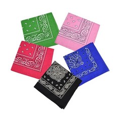 Motique Accessories 대형 면 페이즐리 반다나 5개 세트 블랙 그린 핫 핑크 라이트 로열 304954, 블랙 그린 핫 핑크 라이트 핑크 로열