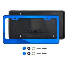 실리콘 백 가드 번호판 홀더 블루 크롬 미러 번호판 프레임 T304 스테인리스 스틸 + 금속 나사 캡, 실리콘 백 가드 번호판 홀더 블루 크롬 미러 번호판 프, 1개