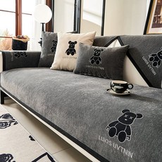 쇼파패드 카우치 인테리어 두꺼운 패브릭 소파매트, 1개, J. 피터곰-진회색