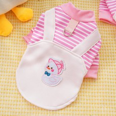 강아지 고양이 기모 후드티 리드줄 연결 스트라이프옷, XS (가슴 30cm 0.5-1.5kg), 427 두다리 분홍 줄무늬 오리