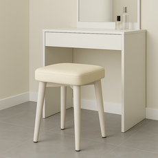 솜솜스퀘어 푹신한 PU가죽 쿠션 화장대 스툴 의자, 1개, 화이트 1개, 화이트