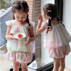 LC.kids現貨 女童柔軟彩紗小背心愛心花苞短褲套裝 女童上衣 女童花苞褲