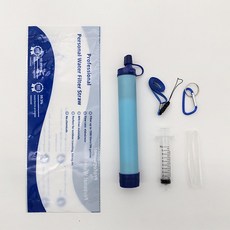 戶外緊急濾水器 淨水器 過濾吸管 野外飲水過濾, 1個, 套裝3 登山扣+注射器+延長管