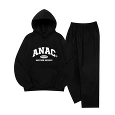 매장정품 어나더아카이브 anotherarchive ANOTHER ARCHIVE SET컬리지 스탠다드 후드원턱 와이드 셋업_블랙 SET0044 136773