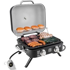 켄모어 휴대용 프로판 그릴 - 야외 주방 캠핑 네이비 구리를 위한 보온 랙이 있는 테이블탑 바비큐 그릴 14 000 BTU 스테인리스 버너 2개, Kenmore Black