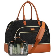 CLOKARS 여성용 위켄더 백 대형 여행용 더플 휴대용 오버나이트 신발 수납 공간 및 세면도구 가방 포함 베이지 브라운