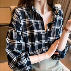 2컬러 베이직 체크셔츠 여성 남방 셔츠 체크 데일리 블라우스 여자 블랙 포켓 긴팔 상의