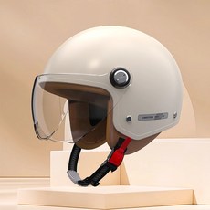 電動車摩托車夏季透明電瓶車半盔男四季通用安全頭盔, 301【新A類】米白色+高清短鏡, 1個