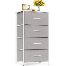 AODK 다용도 패브릭 서랍장 서랍장 수납장 수납 천으로 만든, 4단, 화이트