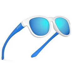 DEAFRAIN 아동용 선글라스 편광 TPEE 프레임 자외선 차단 스포츠 안경 만 5-13세 남아 여아용 화이트 블루 프레임/블루 렌즈 163396