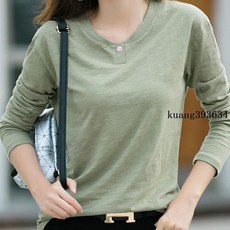 百搭上衣【超值兩件裝】100%純棉竹節棉長袖T恤，寬鬆大碼打底衫，時尚百搭女裝