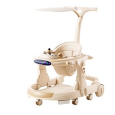 RENZHI 嬰幼兒學步車 音樂玩具 推把遮陽棚套裝, 817 - U型旗艦燈光 - 奶咖色 音樂玩具 推把 腳墊 遮陽棚, 1個