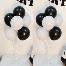 올리브파티 펄풍선 하트 풍선 풍선꽂이 풍선스탠드 2개 생일파티용품 세트, 1세트, 블랙화이트