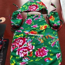 幼兒園兒童圍裙套裝含頭巾袖套 紅碎花東北大花布民族風演出服