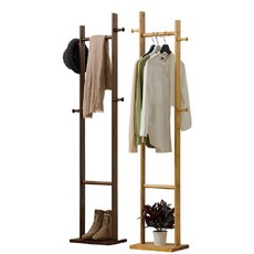 宅咖購物 方形底雙柱款衣帽架 (雙色可選) - 穩固耐用，節省空間, 茶木色