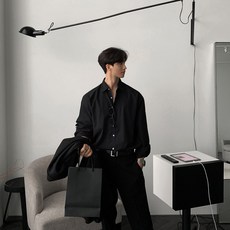 英倫雅痞男裝襯衫男長袖高級感灰色輕熟風西裝內搭襯衣oversize潮