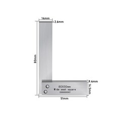 1개 사각 평면 직각자 90도 목공 측정 도구 탄소강 L자형 63x40 80x50 100x