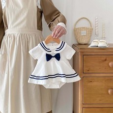 童裝 嬰兒衣服 夏裝 薄款 純棉 小月齡女寶寶連體衣 可愛超萌海軍風 包屁哈裙 新款潮流女童短袖套裝