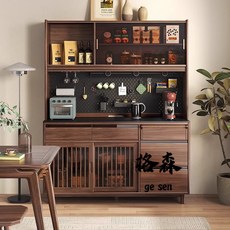 格森 新中式黑胡桃木餐邊櫃高櫃 現代簡約多功能餐廳酒櫃靠墻一體儲物櫃, 1個, 餐邊櫃下櫃,北美黑胡桃木