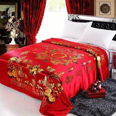프라운 원앙금침 금술 복고 전통 예단 금침 비단 세트, 용봉백자-브라이트레드