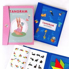 유아 자석 칠교 놀이 원목 교구 교재 도형 퍼즐 블럭 장난감, 블루, 1개