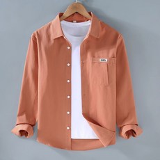 ROYALBELLE 남성 베이직 카라넥 긴팔 셔츠 심플 스타일 데일리 코디 기본 셔츠 U0080870