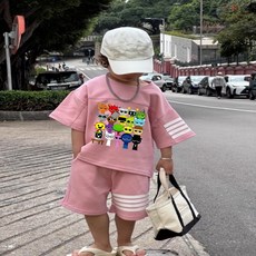 XCAO sprunki 스프런키 아동 여름 라운드 반팔 반팔 반바지 세트 중 주니어 보이 시크 멋쟁이 옷