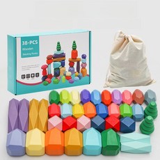 치매예방 돌쌓기 보드게임 38개 세트 노인활동 소원빌기 젠가 데이케어 요양보호 센터, 6. 우드 멀티 컬러 스톤 38개, 1개