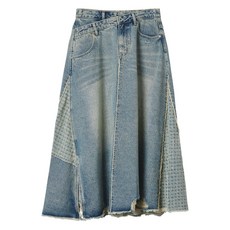 뮤지엄디비전 패치워크 이펙트 프린지 데님 스커트