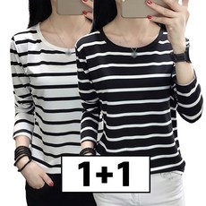 여성용 스트라이프 디자인 라운드넥 긴팔 티셔츠 슬림핏 몸매 봄 가을 인테리어 언더웨어 다양한 용도 활용 가능 세련 패턴 캐주얼 데일리룩 포멀 1+1