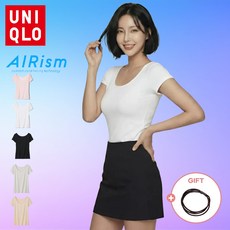 [정품] 유니클로 여성 반팔 티셔츠 에어리즘 U넥 속옷 이너웨어 땀흡수 냉감