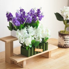 라벤더 조화 화분 프렌치 울타리 set 21cm 2컬러 인테리어 꽃 테이블 로비 장식 소품, 화이트, 1개