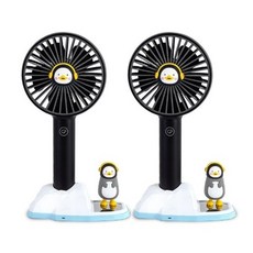 (1+1) 자이언트펭 펭수 데일리 스트랩 크래들 탁상용 휴대용 미니 선풍기, 블랙+블랙