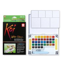 櫻花SAKURA koi塊狀水彩寫生組(NCW)-36色組，輕巧便攜，色彩鮮明，適合寫生及旅行, 36