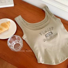 《杜達女孩》1976胸墊款刺繡字母背心 BRA背心 字母背心 無袖上衣 字母背心 罩杯式背心 含胸墊背心 背心 短版背心