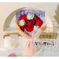 香皂花束 畢業花束 乾燥花束 永生花束 玫瑰花束, 紅玫瑰+禮物袋