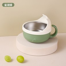 DIU 兒童316不鏽鋼拆洗碗帶擋片防灑碗寶寶自主進食輔食碗嬰童訓練碗, 1個, 橄欖綠碗:如圖