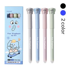 위즐 깨끗하게 지워지는 부드러운 입체 캐릭터 볼펜 0.5mm, 퍼니 엘러펀트(블루 컬러), 4개