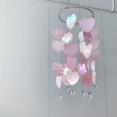 [야화] DIY 우드링 스팽글 하트 홀로그램 모빌 썬캐쳐 마크라메 만들기 키트, 하트옐로우, 1단